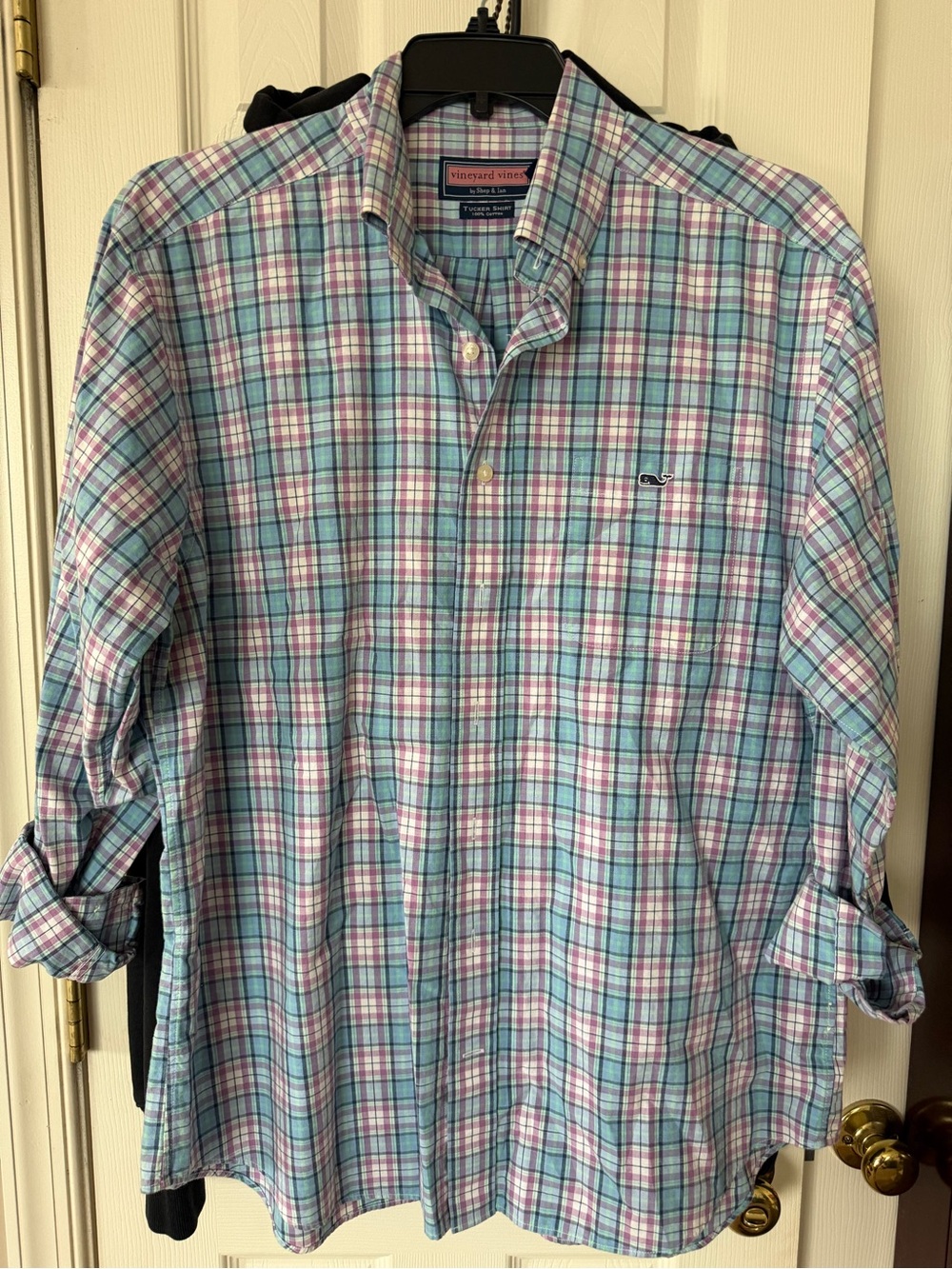 Mens Vineyard Vines Plaid Button-Down Shirt in Aqua, Pink & White Size Large